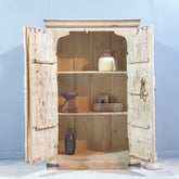 Antique Indian Hand Carved Solid Hard Wood Old Door Wardrobe Cabinet 90X45X143 CM Bleach
